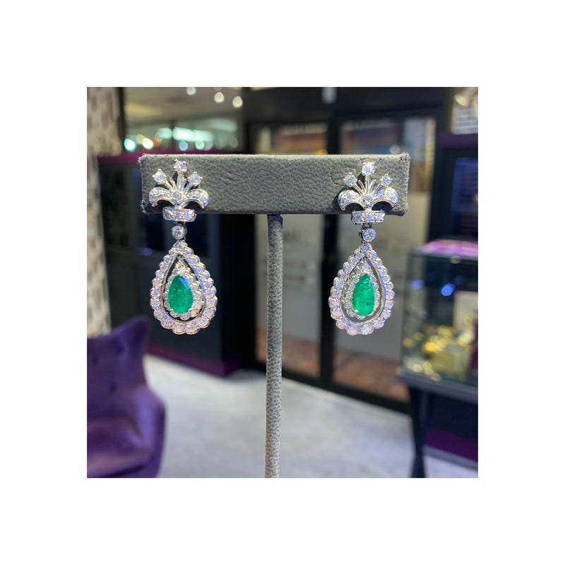Pear Shaped Emerald & Diamond Earrings