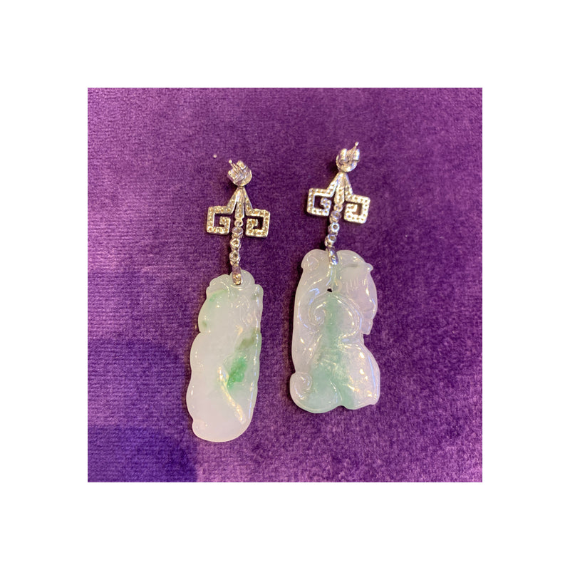 Carved Jade & Diamond Earrings