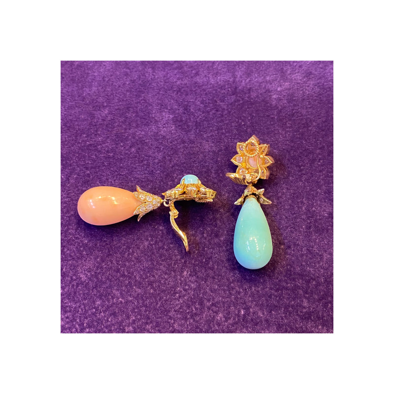Van Cleef & Arpels Asymmetrical Coral & Turquoise Day & Night Earrings