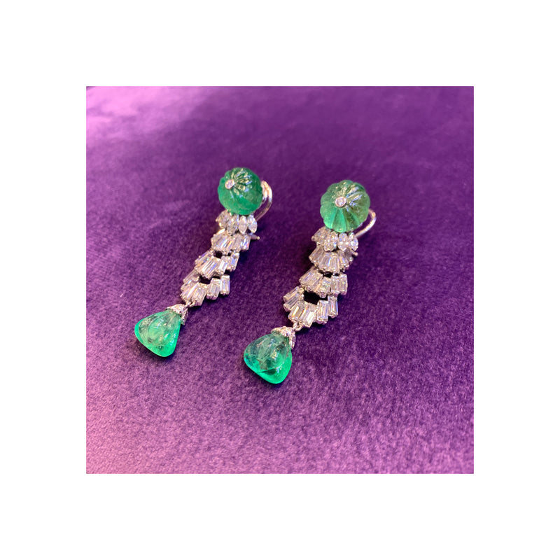 David Webb Carved Emerald & Diamond Earrings