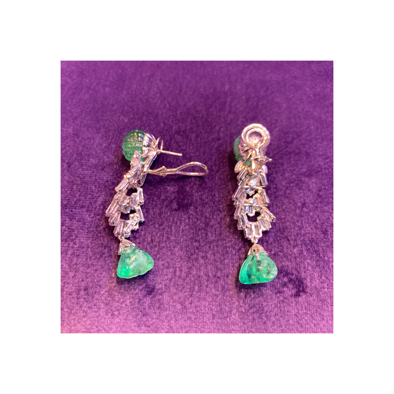 David Webb Carved Emerald & Diamond Earrings