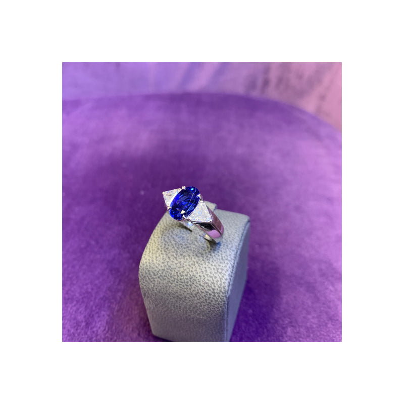 Natural Sapphire & Diamond Three Stone Ring