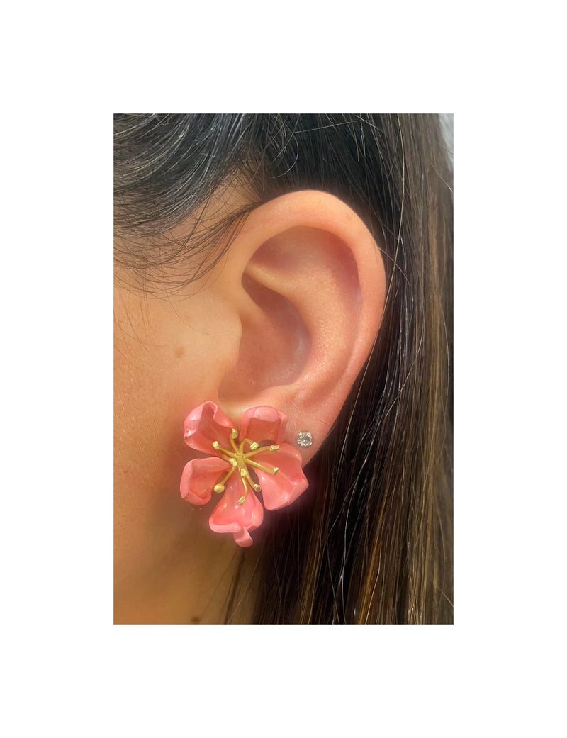 JAR Pink Almond Blossom Enamel Flower Earrings