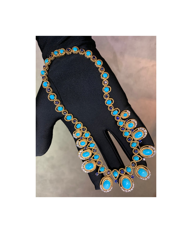 Van Cleef & Arpels Turquoise Sapphire & Diamond Necklace