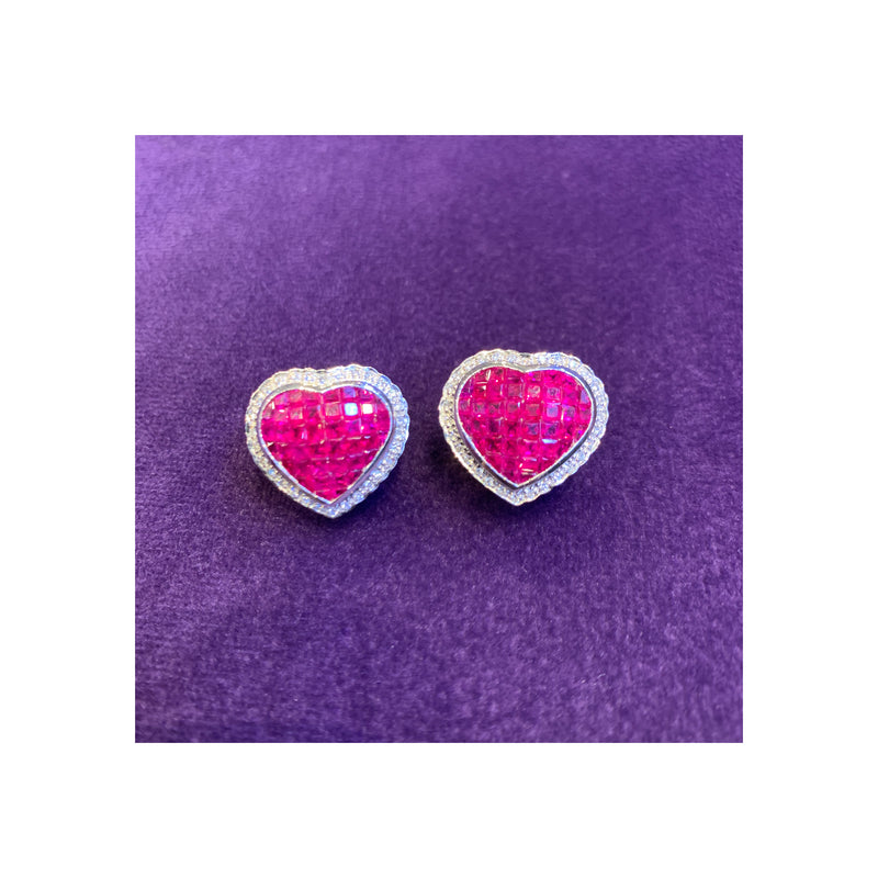 Mystery Set Ruby & Diamond Heart Earrings