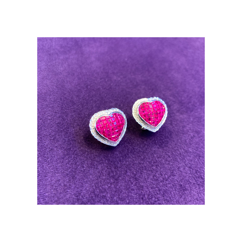 Mystery Set Ruby & Diamond Heart Earrings