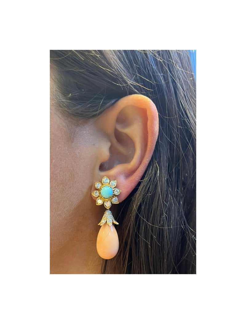 Van Cleef & Arpels Asymmetrical Coral & Turquoise Day & Night Earrings