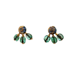 Antique Cabochon Emerald and Enamel Earrings