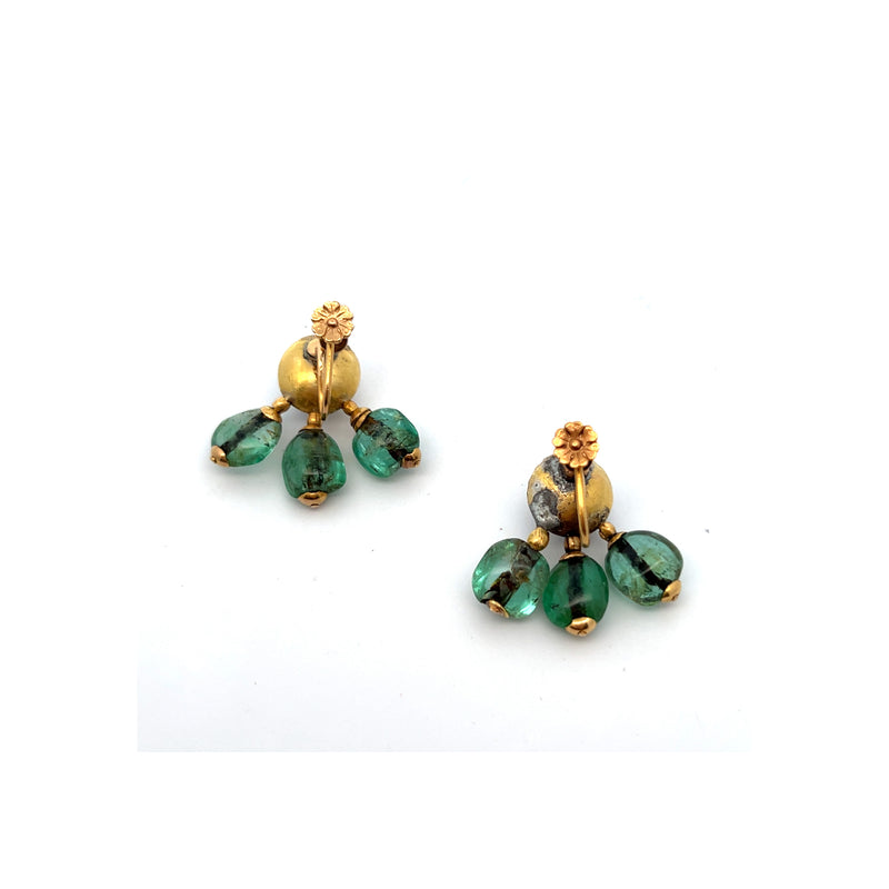 Antique Cabochon Emerald and Enamel Earrings