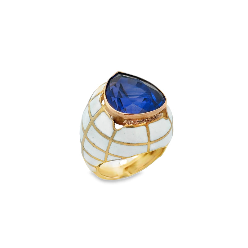 Pear Shape Sapphire and Enamel Ring