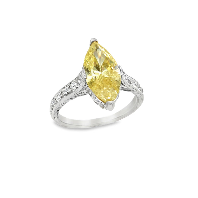 Art Deco GIA Certified Fancy Intense Yellow Marquise Diamond Ring