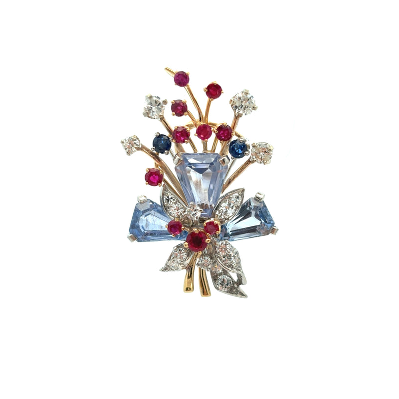 Tiffany & Co Multi Gem Flowers Earrings and Brooch Set