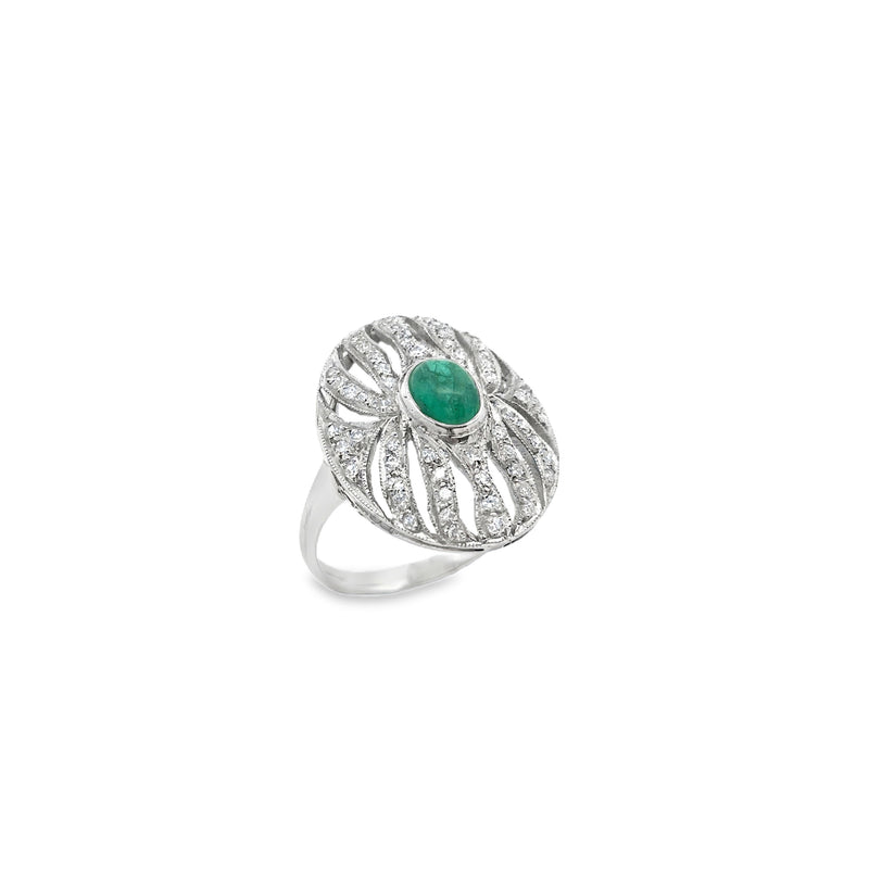 Cabochon Emerald and Diamond Ring