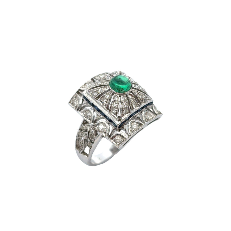 Cabochon Emerald and Diamond Ring