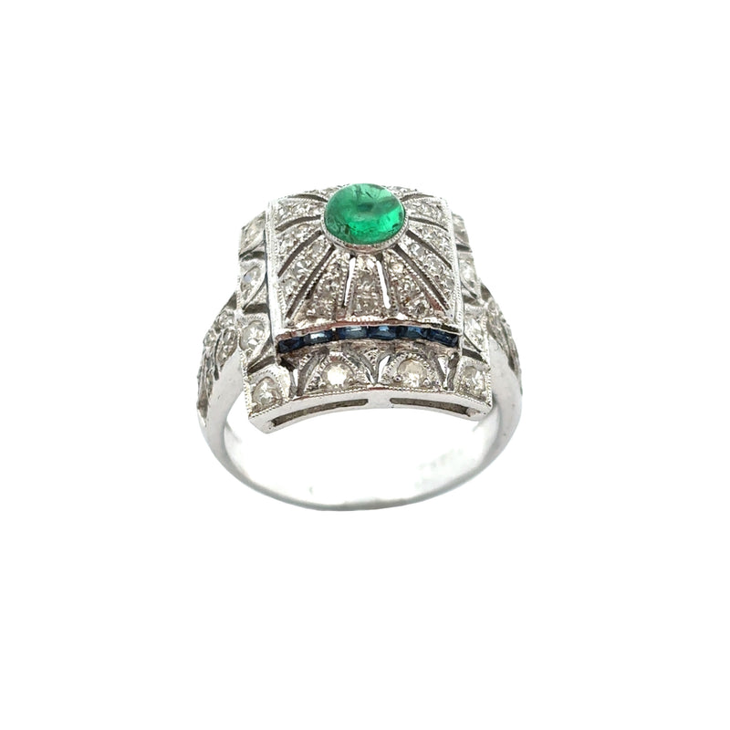 Cabochon Emerald and Diamond Ring