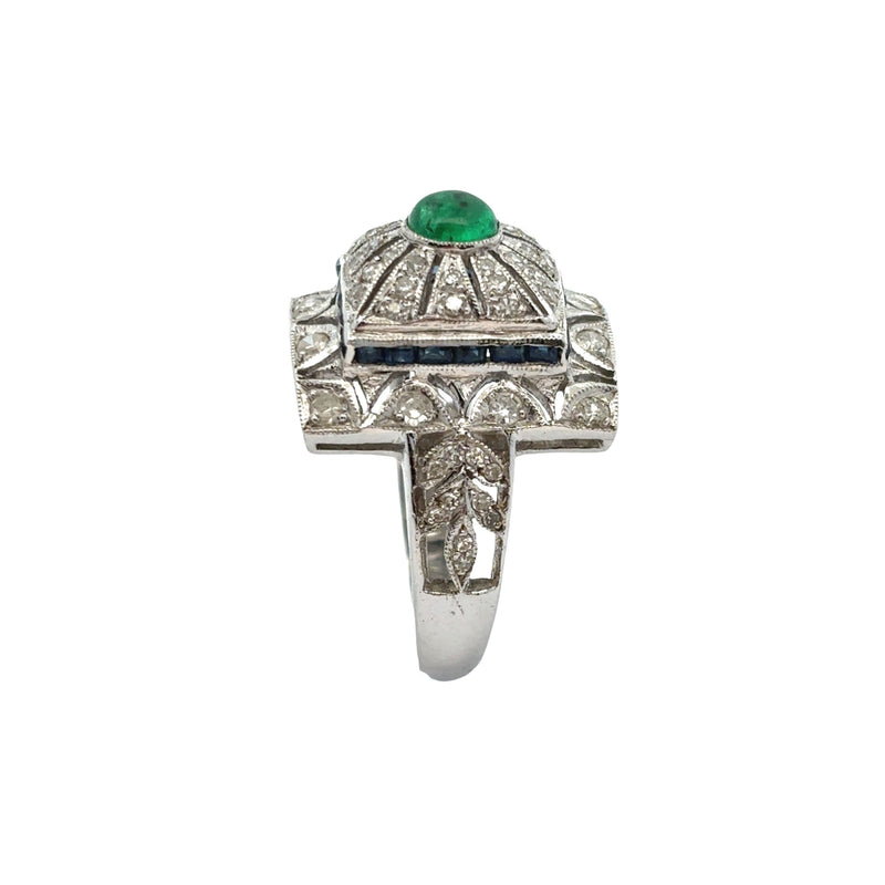 Cabochon Emerald and Diamond Ring