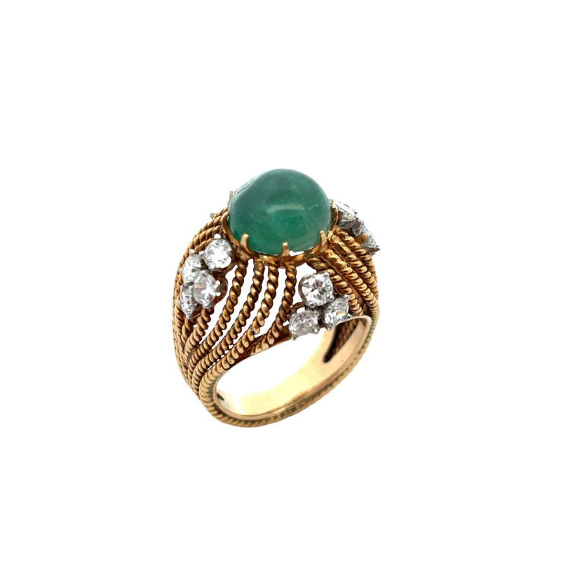 Cabochon Emerald and Diamond Cocktail Ring