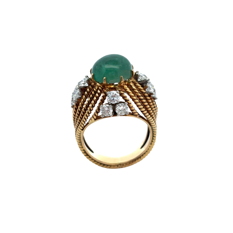 Cabochon Emerald and Diamond Cocktail Ring