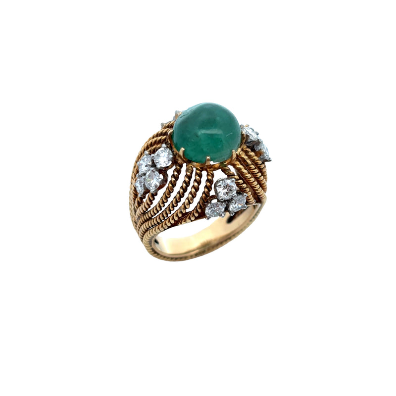 Cabochon Emerald and Diamond Cocktail Ring