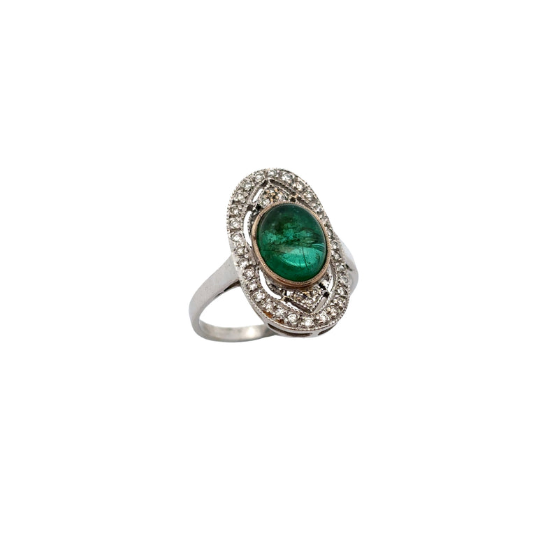 Cabochon Emerald and Diamond Ring