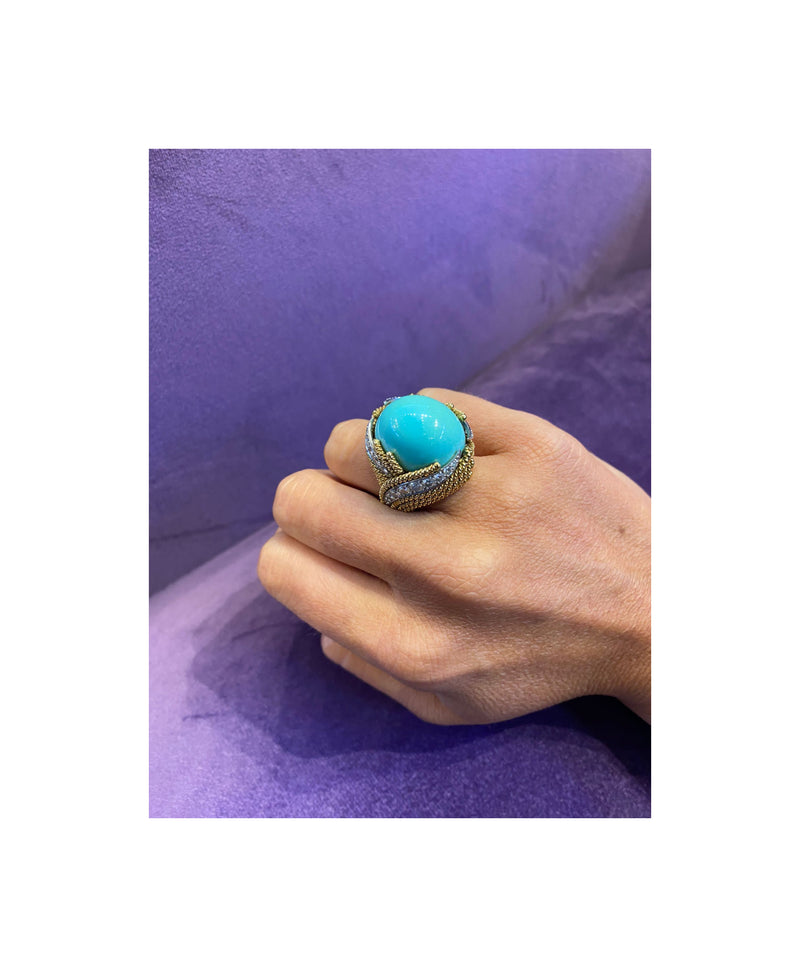 David Webb Turquoise & Diamond Cocktail Ring
