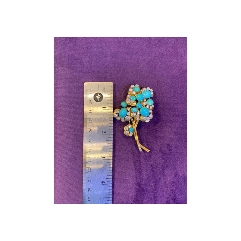 Van Cleef & Arpels Turquoise & Diamond Flower Brooch