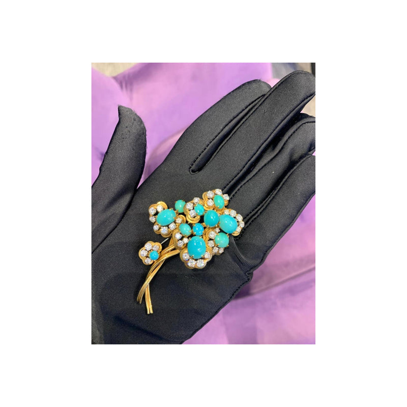 Van Cleef & Arpels Turquoise & Diamond Flower Brooch