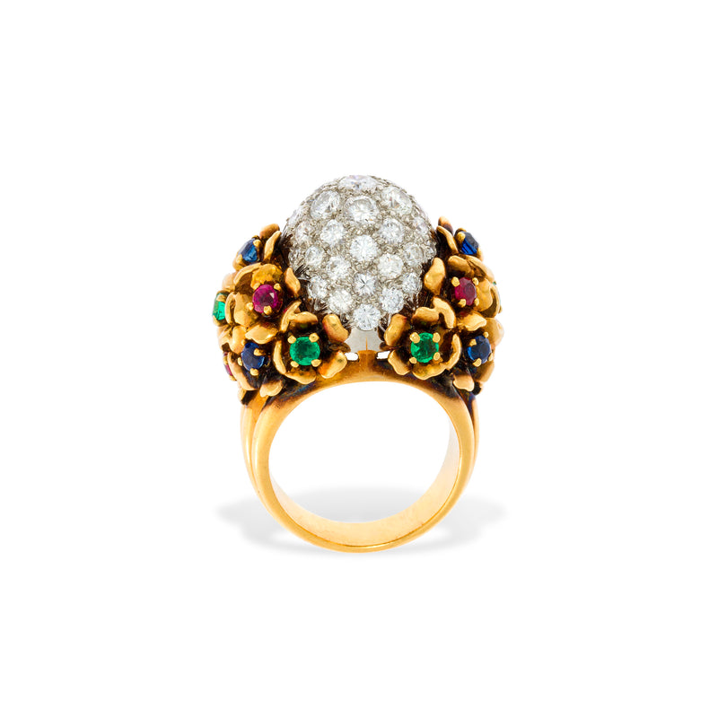 Diamond and Multi Gem Cocktail Dome Ring