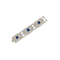 Important Wide Art Deco Diamond and Sapphire Bracelet