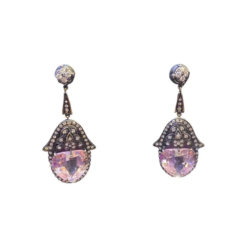 Heart Shape Kunzite & Diamond Earrings