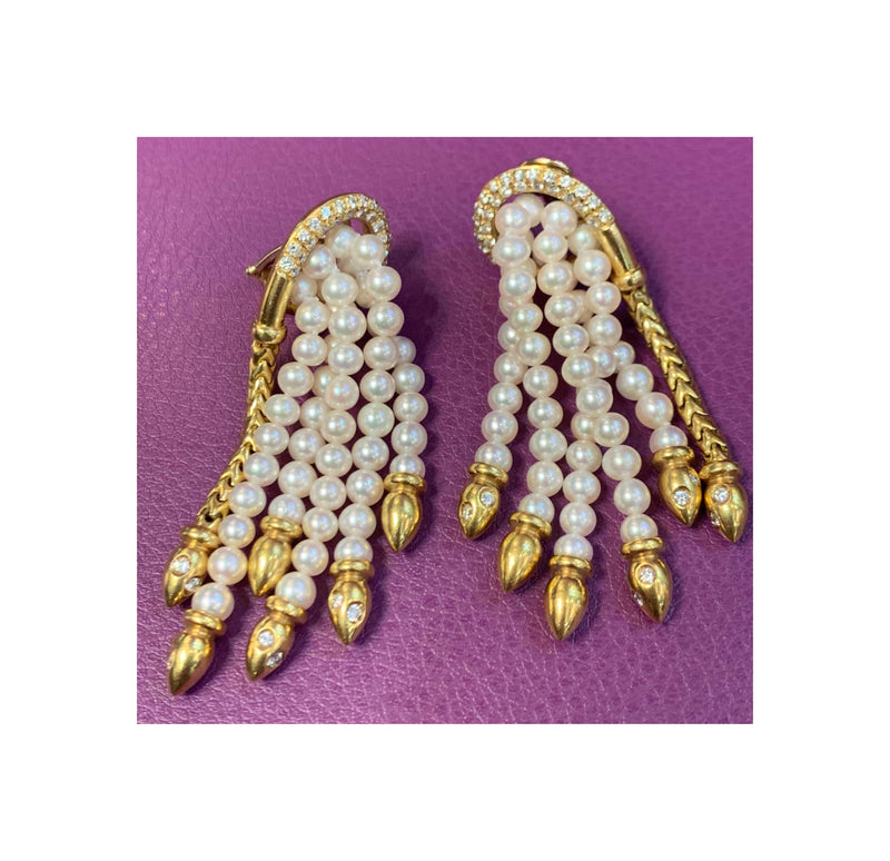 Illario Vintage Pearl & Diamond Tassel Earrings