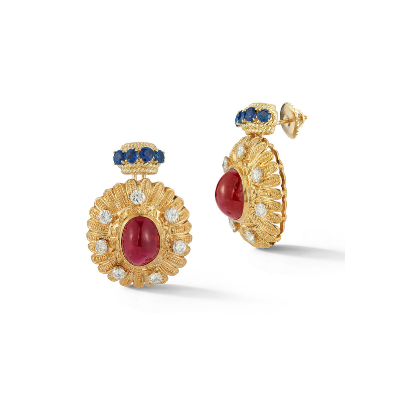 BULGARI Cabochon Sapphire, Ruby, Emerald, Diamond Brooch & Earrings – Yafa  Signed Jewels
