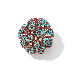 Large Size Cartier Turquoise Brooch with Rubies and Diamonds