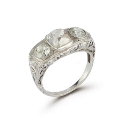 Art Deco Three Stone Old Mine Diamond Ring