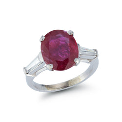 Certified Natural Oval Cut Ruby and Diamond Ring