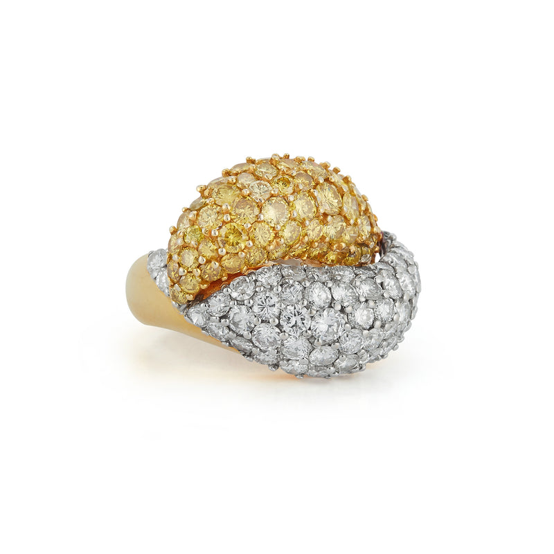 Yellow & White Pave Diamond You and Me Ring