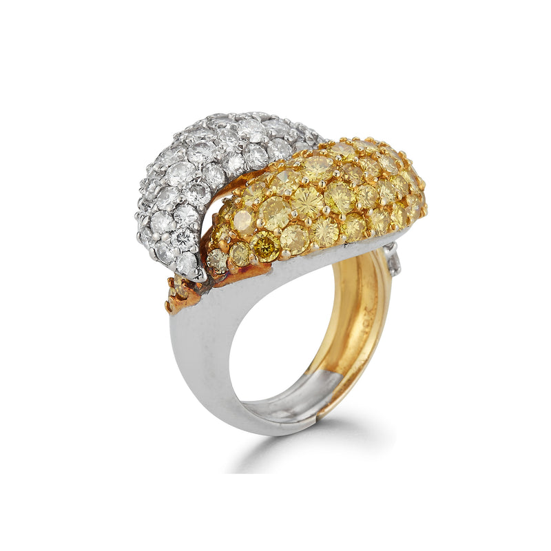 Yellow & White Pave Diamond You and Me Ring