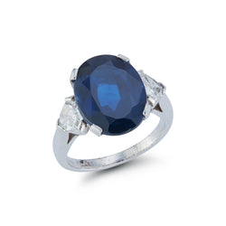 Oval Cut AGL Certified Sapphire & Diamond Three Stone Ring