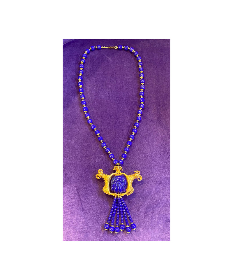 Lapis Lazuli & Gold Ram Tassel Necklace