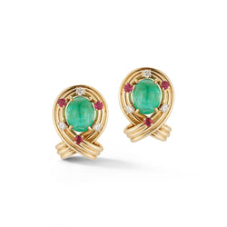 Cabochon Emerald and Ruby Earrings by Van Cleef & Arpels