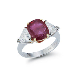 Certified Ruby and Diamond Three-Stone Ring