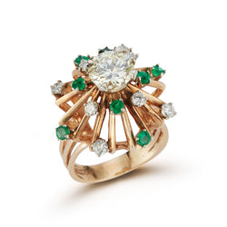 Retro Diamond & Emerald Cocktail Ring
