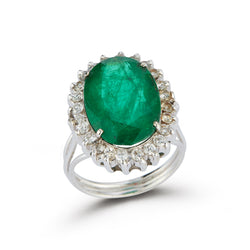 Oval Shaped Emerald & Diamond Halo Ring