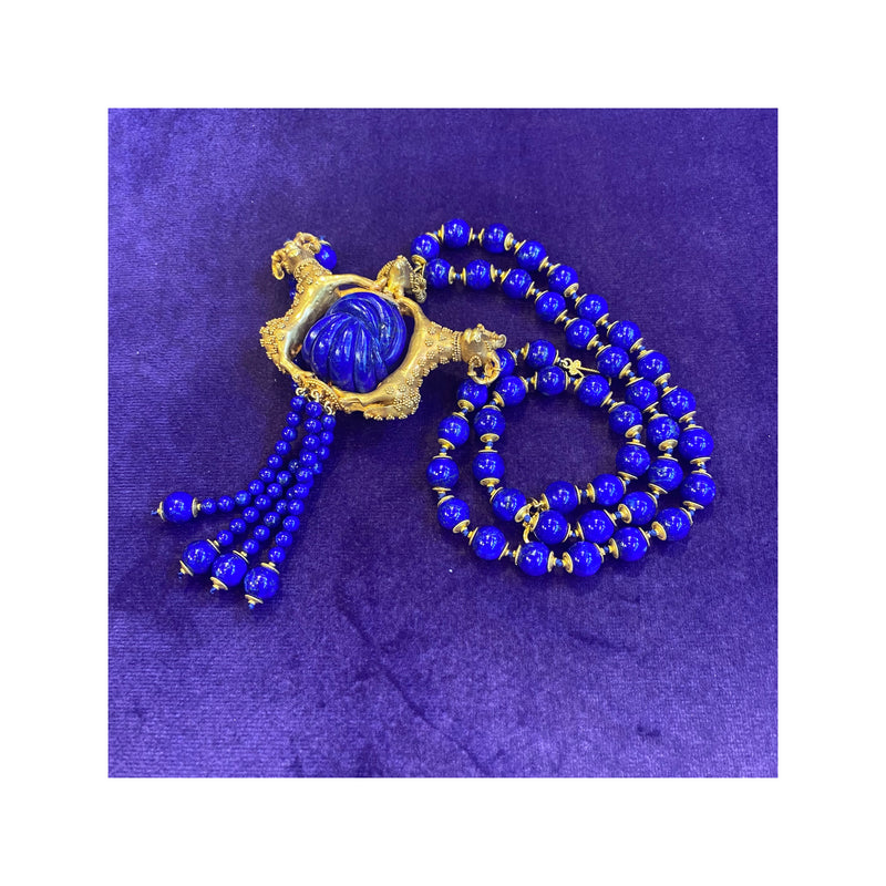 Lapis Lazuli & Gold Ram Tassel Necklace