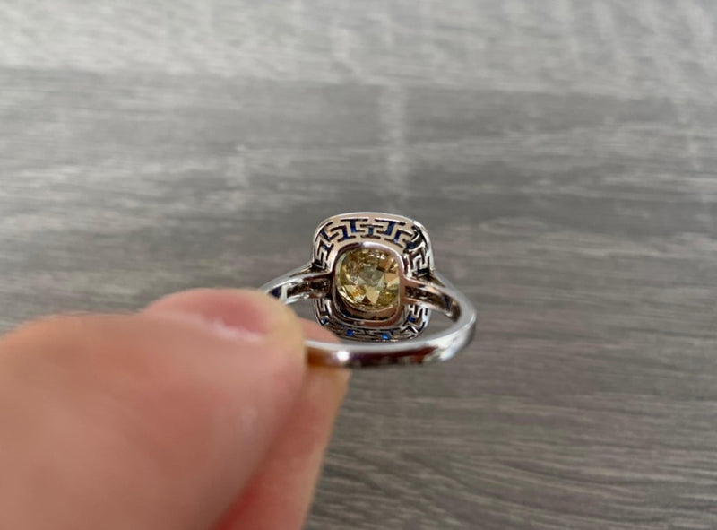 2.11 Carat Old Mine Cut Yellow Diamond Art Deco Style Ring