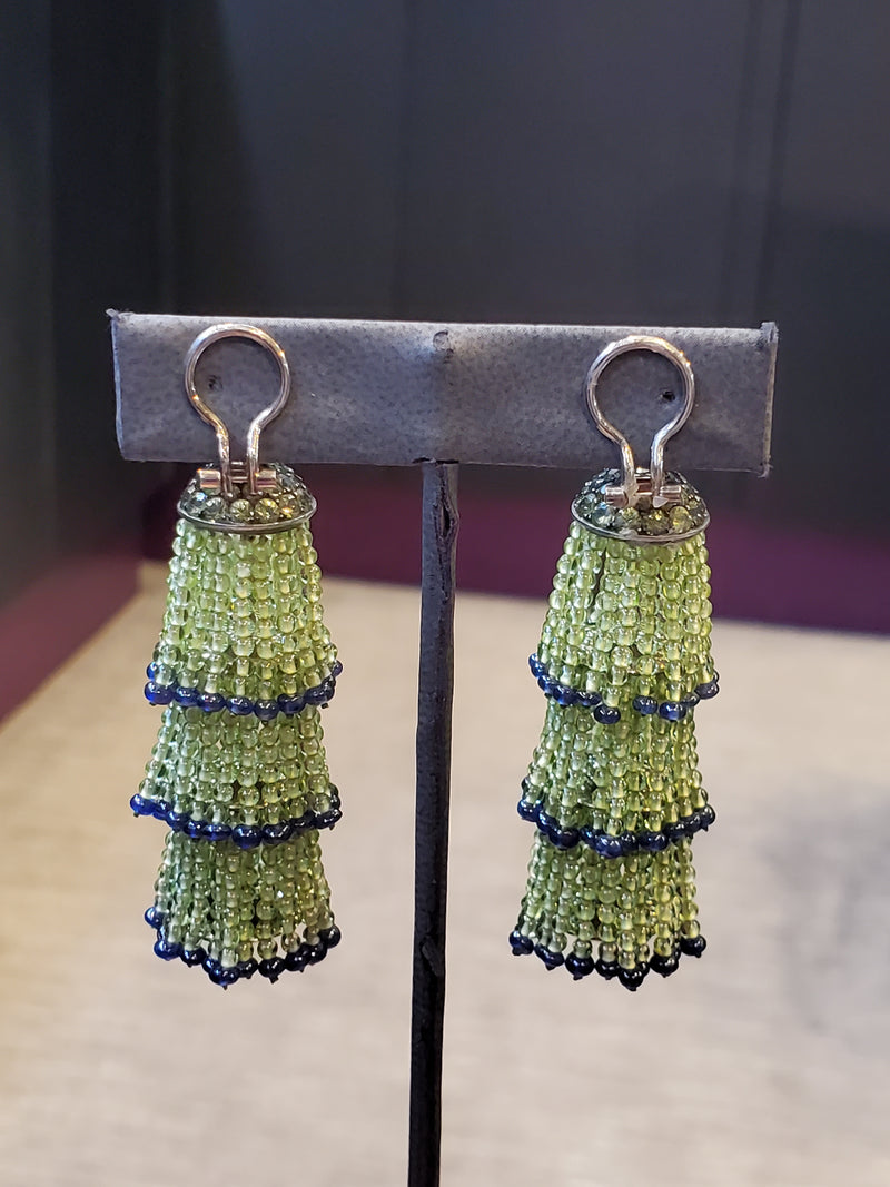 Hemmerle Peridot & Sapphire Tassel Earrings