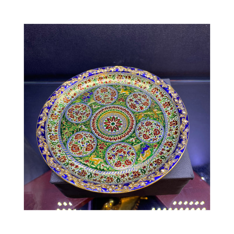 Antique Mughal Indian Enamel and Diamond Cup Saucer & Spoon Set