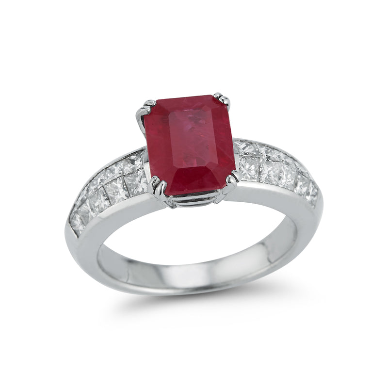 Certified Burmese Ruby & Diamond Solitaire Ring