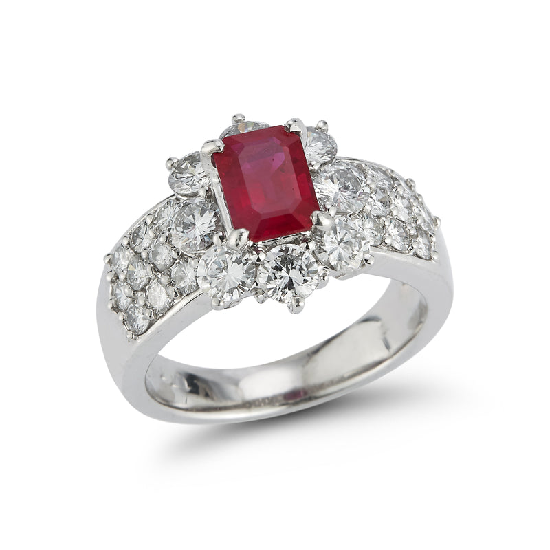 Certified Emerald Cut Ruby & Diamond Men's Ring