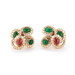 Cabochon Ruby and Emerald Diamond Earrings by M Gerard
